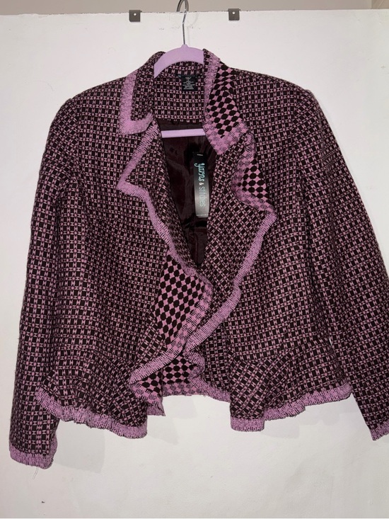 yarns & stitches Jackets & Blazers - NWT Pink & Brown Tweed Ruffle-Trim Jacket/Blazer